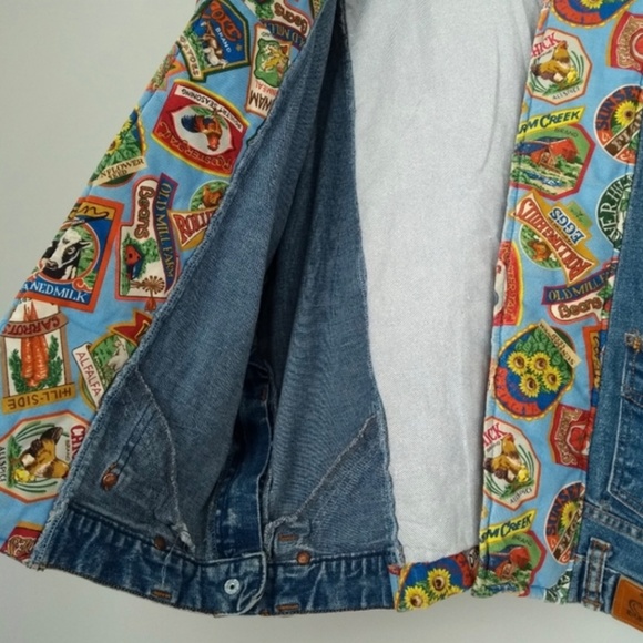 Upcycled denim open front quirky chore coat size large - Picture 3 of 4
